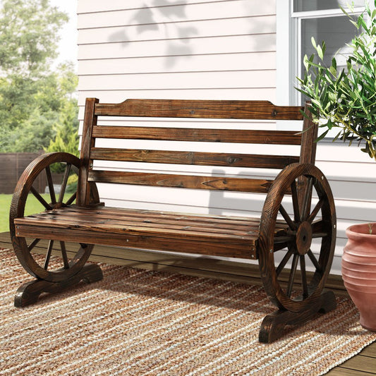 Gardeon Outdoor Garden Bench Wooden 2 Seat Wagon Chair Patio Furniture Brown - OZ Home Deals
