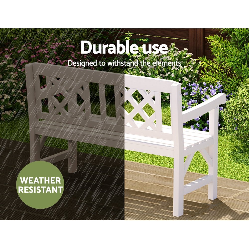 Gardeon Outdoor Garden Bench Wooden Chair 2 Seat Patio Furniture Lounge White - OZ Home Deals