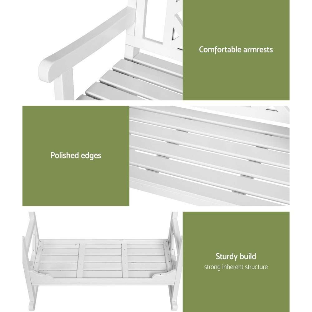 Gardeon Outdoor Garden Bench Wooden Chair 2 Seat Patio Furniture Lounge White - OZ Home Deals