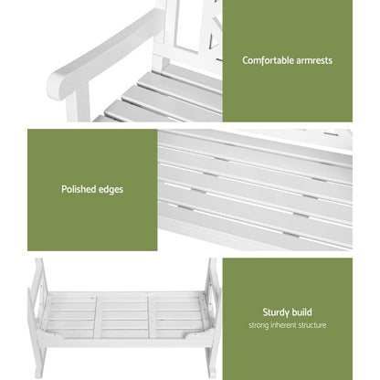 Gardeon Outdoor Garden Bench Wooden Chair 2 Seat Patio Furniture Lounge White - OZ Home Deals
