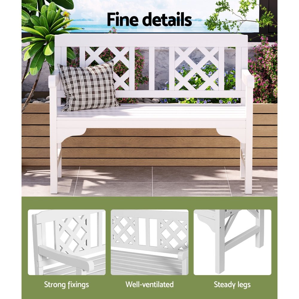 Gardeon Outdoor Garden Bench Wooden Chair 2 Seat Patio Furniture Lounge White - OZ Home Deals