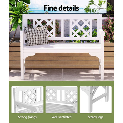 Gardeon Outdoor Garden Bench Wooden Chair 2 Seat Patio Furniture Lounge White - OZ Home Deals