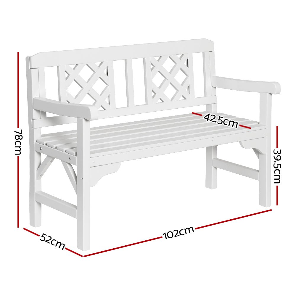 Gardeon Outdoor Garden Bench Wooden Chair 2 Seat Patio Furniture Lounge White - OZ Home Deals