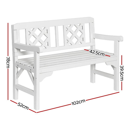 Gardeon Outdoor Garden Bench Wooden Chair 2 Seat Patio Furniture Lounge White - OZ Home Deals