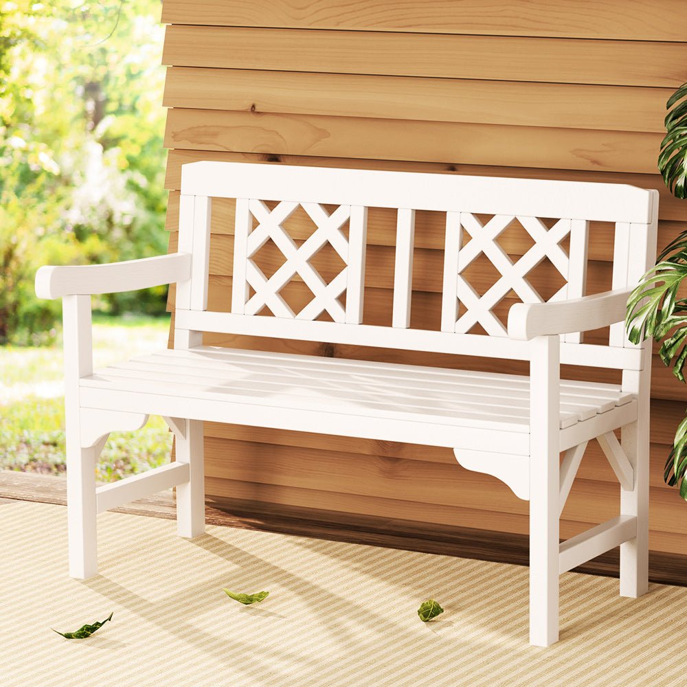 Gardeon Outdoor Garden Bench Wooden Chair 2 Seat Patio Furniture Lounge White - OZ Home Deals