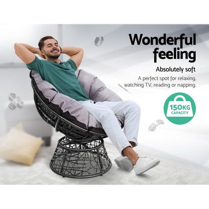 Gardeon Outdoor Lounge Setting Furniture Wicker Papasan Chairs Table Patio Black - OZ Home Deals