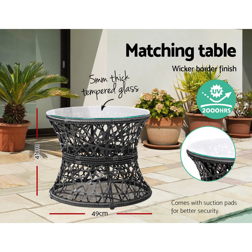 Gardeon Outdoor Lounge Setting Furniture Wicker Papasan Chairs Table Patio Black - OZ Home Deals