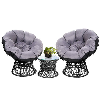 Gardeon Outdoor Lounge Setting Furniture Wicker Papasan Chairs Table Patio Black - OZ Home Deals