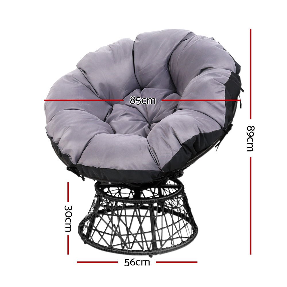 Gardeon Outdoor Lounge Setting Furniture Wicker Papasan Chairs Table Patio Black - OZ Home Deals