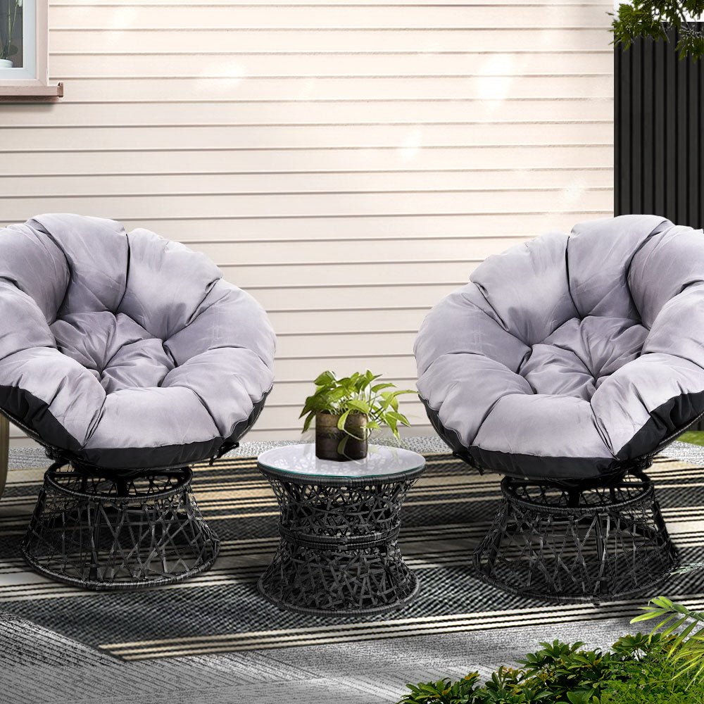 Gardeon Outdoor Lounge Setting Furniture Wicker Papasan Chairs Table Patio Black - OZ Home Deals