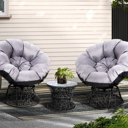 Gardeon Outdoor Lounge Setting Furniture Wicker Papasan Chairs Table Patio Black - OZ Home Deals
