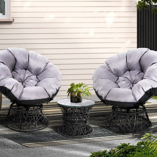 Gardeon Outdoor Lounge Setting Furniture Wicker Papasan Chairs Table Patio Black - OZ Home Deals