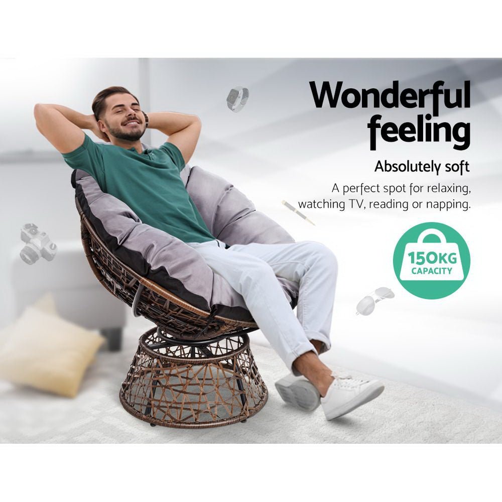 Gardeon Outdoor Lounge Setting Furniture Wicker Papasan Chairs Table Patio Brown - OZ Home Deals
