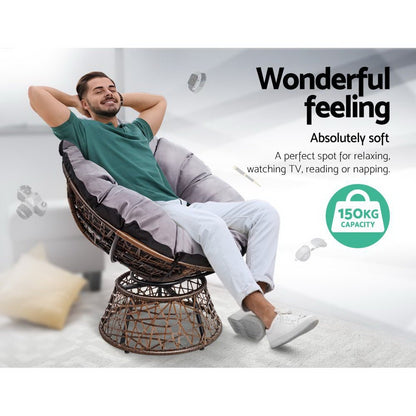 Gardeon Outdoor Lounge Setting Furniture Wicker Papasan Chairs Table Patio Brown - OZ Home Deals