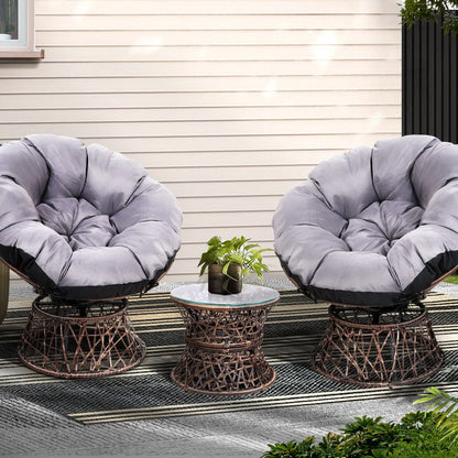Gardeon Outdoor Lounge Setting Furniture Wicker Papasan Chairs Table Patio Brown - OZ Home Deals