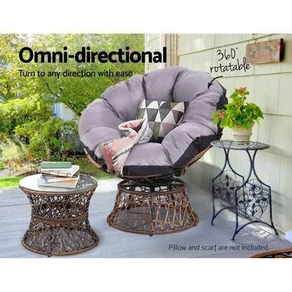 Gardeon Outdoor Lounge Setting Furniture Wicker Papasan Chairs Table Patio Brown - OZ Home Deals