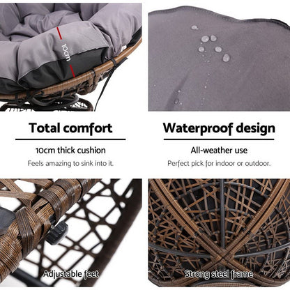 Gardeon Outdoor Lounge Setting Furniture Wicker Papasan Chairs Table Patio Brown - OZ Home Deals