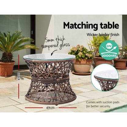 Gardeon Outdoor Lounge Setting Furniture Wicker Papasan Chairs Table Patio Brown - OZ Home Deals