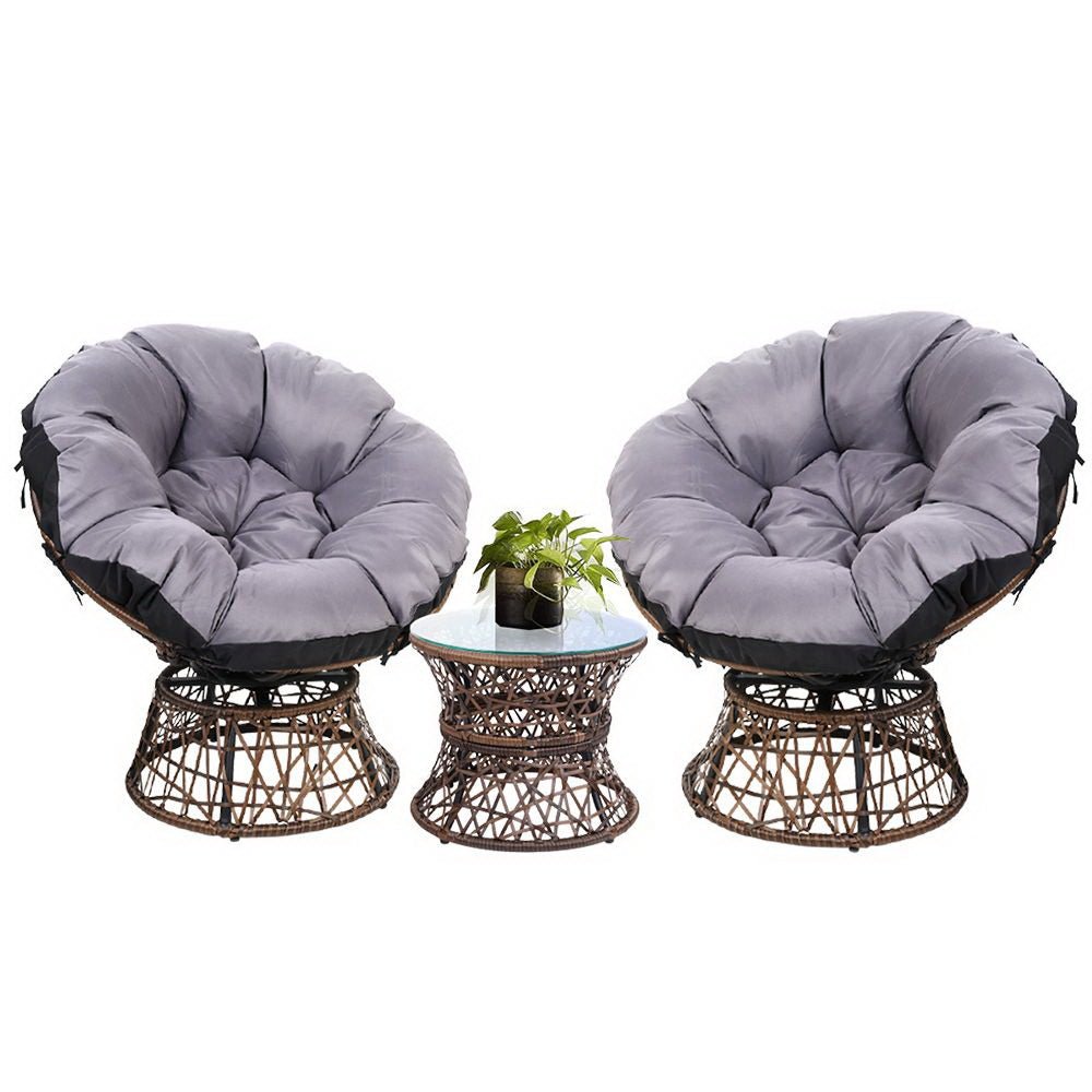 Gardeon Outdoor Lounge Setting Furniture Wicker Papasan Chairs Table Patio Brown - OZ Home Deals