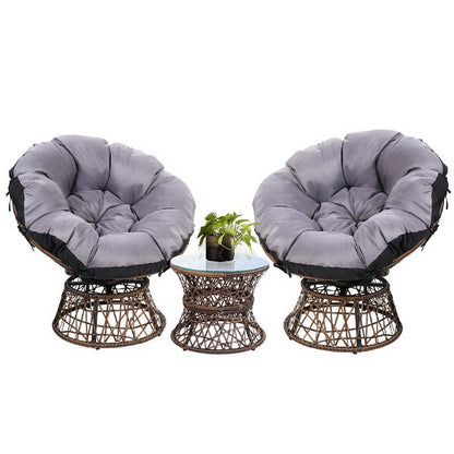 Gardeon Outdoor Lounge Setting Furniture Wicker Papasan Chairs Table Patio Brown - OZ Home Deals