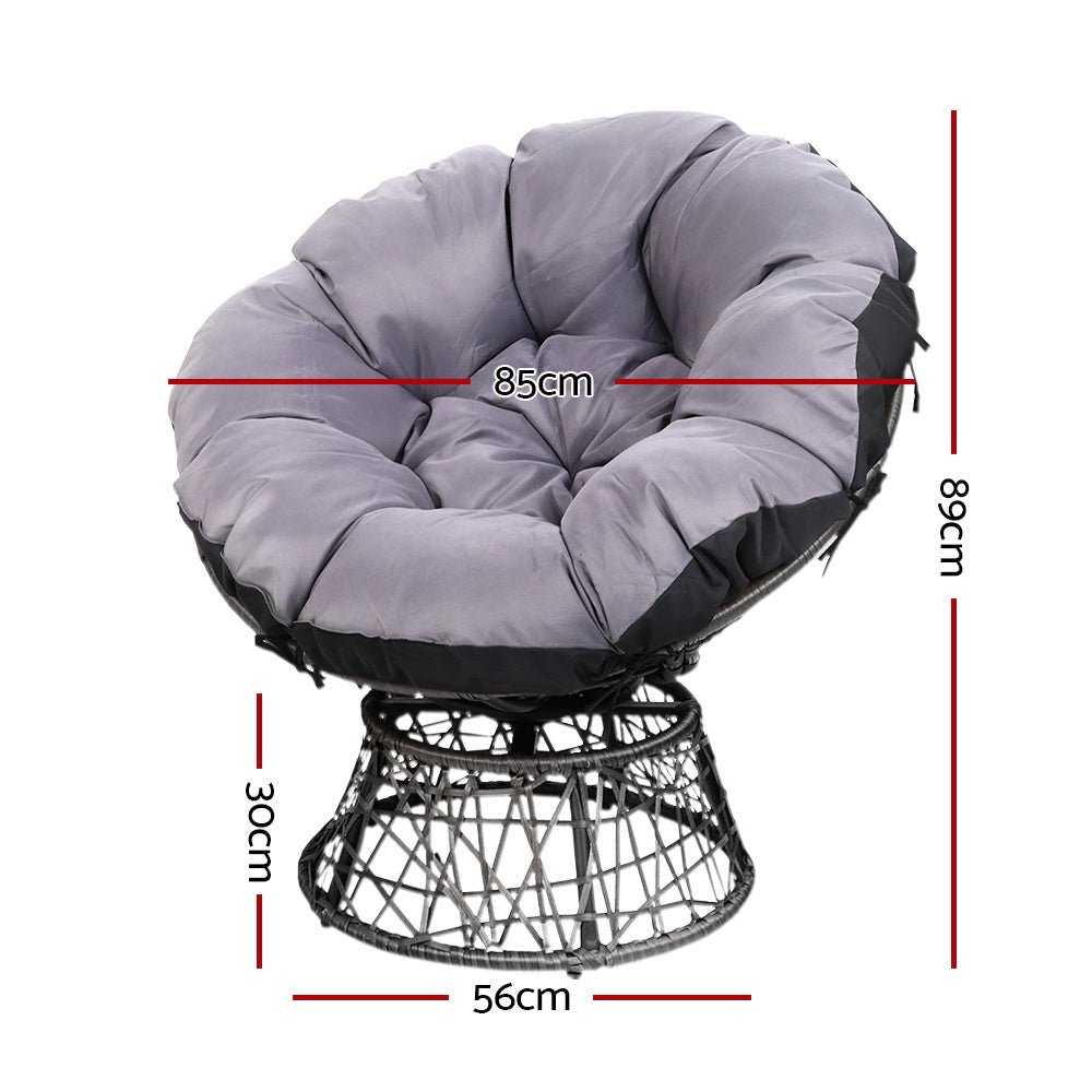 Gardeon Outdoor Lounge Setting Furniture Wicker Papasan Chairs Table Patio Grey - OZ Home Deals