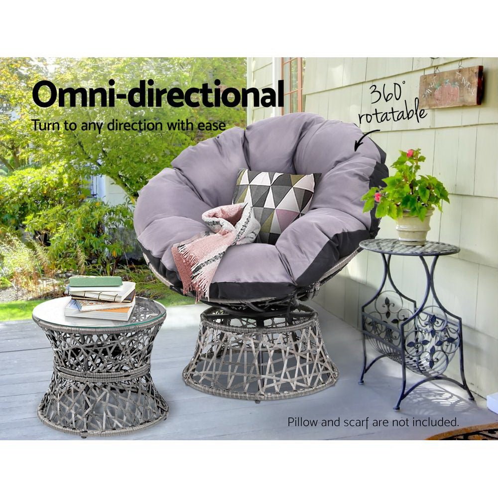 Gardeon Outdoor Lounge Setting Furniture Wicker Papasan Chairs Table Patio Grey - OZ Home Deals