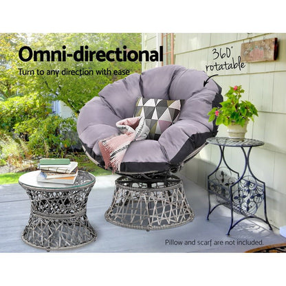 Gardeon Outdoor Lounge Setting Furniture Wicker Papasan Chairs Table Patio Grey - OZ Home Deals