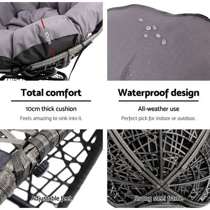 Gardeon Outdoor Lounge Setting Furniture Wicker Papasan Chairs Table Patio Grey - OZ Home Deals