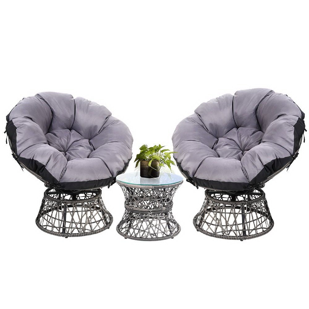 Gardeon Outdoor Lounge Setting Furniture Wicker Papasan Chairs Table Patio Grey - OZ Home Deals