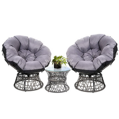 Gardeon Outdoor Lounge Setting Furniture Wicker Papasan Chairs Table Patio Grey - OZ Home Deals