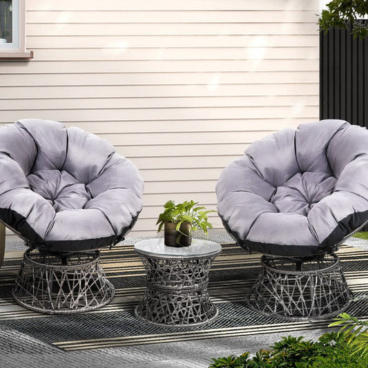 Gardeon Outdoor Lounge Setting Furniture Wicker Papasan Chairs Table Patio Grey - OZ Home Deals