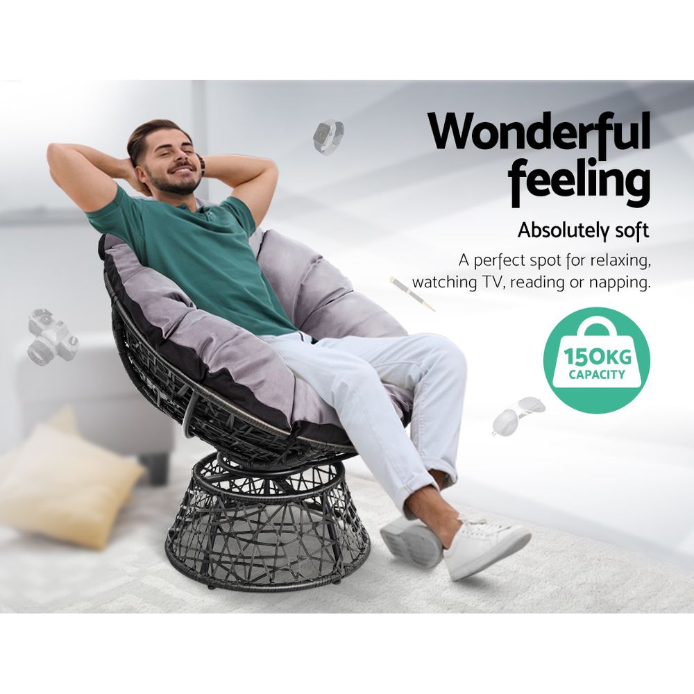 Gardeon Outdoor Lounge Setting Papasan Chair Wicker Table Garden Furniture Black - OZ Home Deals