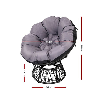 Gardeon Outdoor Lounge Setting Papasan Chair Wicker Table Garden Furniture Black - OZ Home Deals
