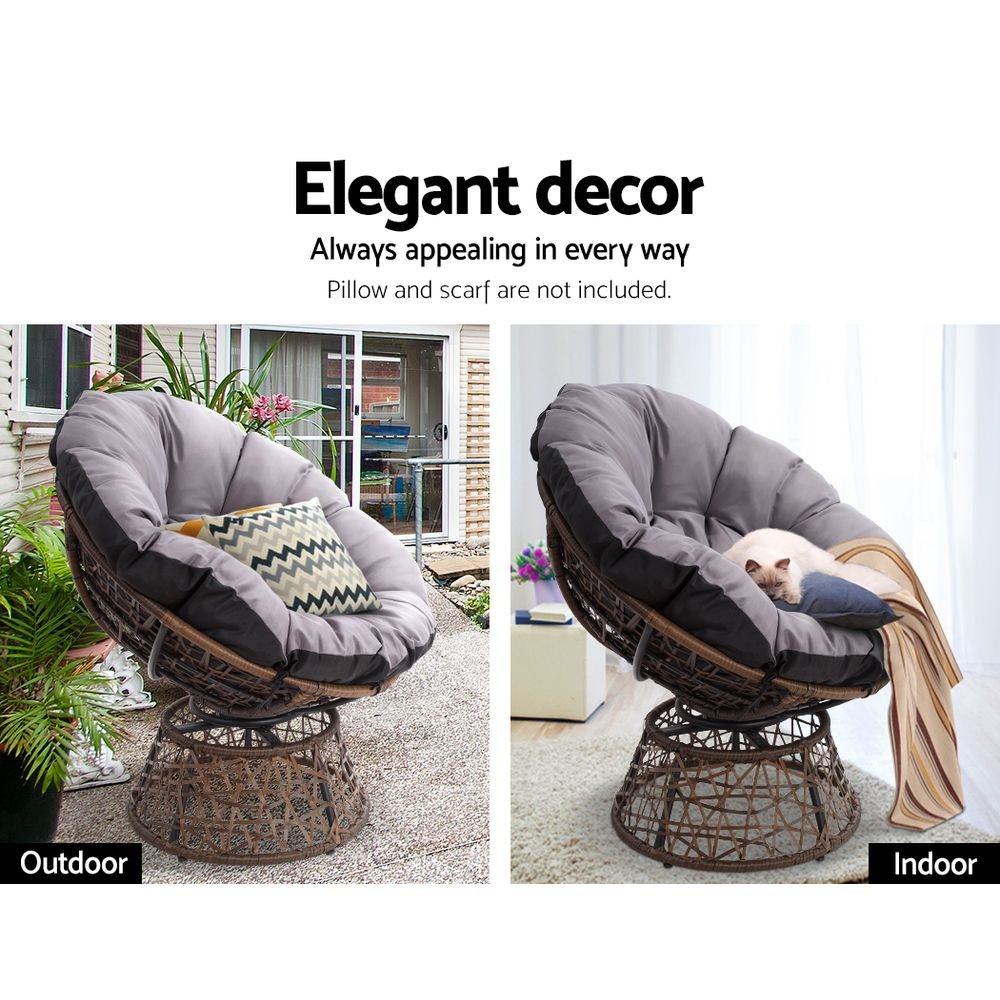 Gardeon Outdoor Lounge Setting Papasan Chair Wicker Table Garden Furniture Brown - OZ Home Deals