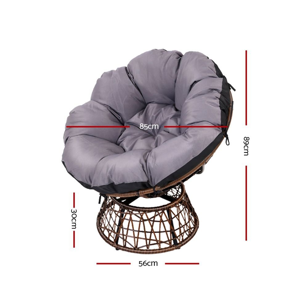 Gardeon Outdoor Lounge Setting Papasan Chair Wicker Table Garden Furniture Brown - OZ Home Deals