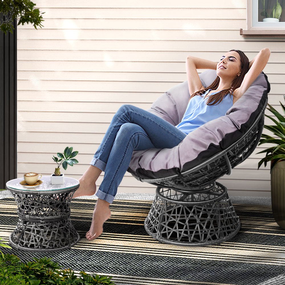 Gardeon Outdoor Lounge Setting Papasan Chair Wicker Table Garden Furniture Grey - OZ Home Deals