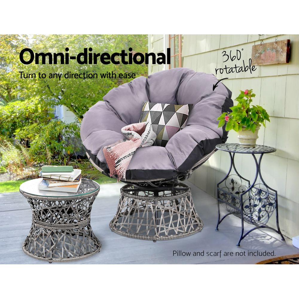 Gardeon Outdoor Lounge Setting Papasan Chair Wicker Table Garden Furniture Grey - OZ Home Deals