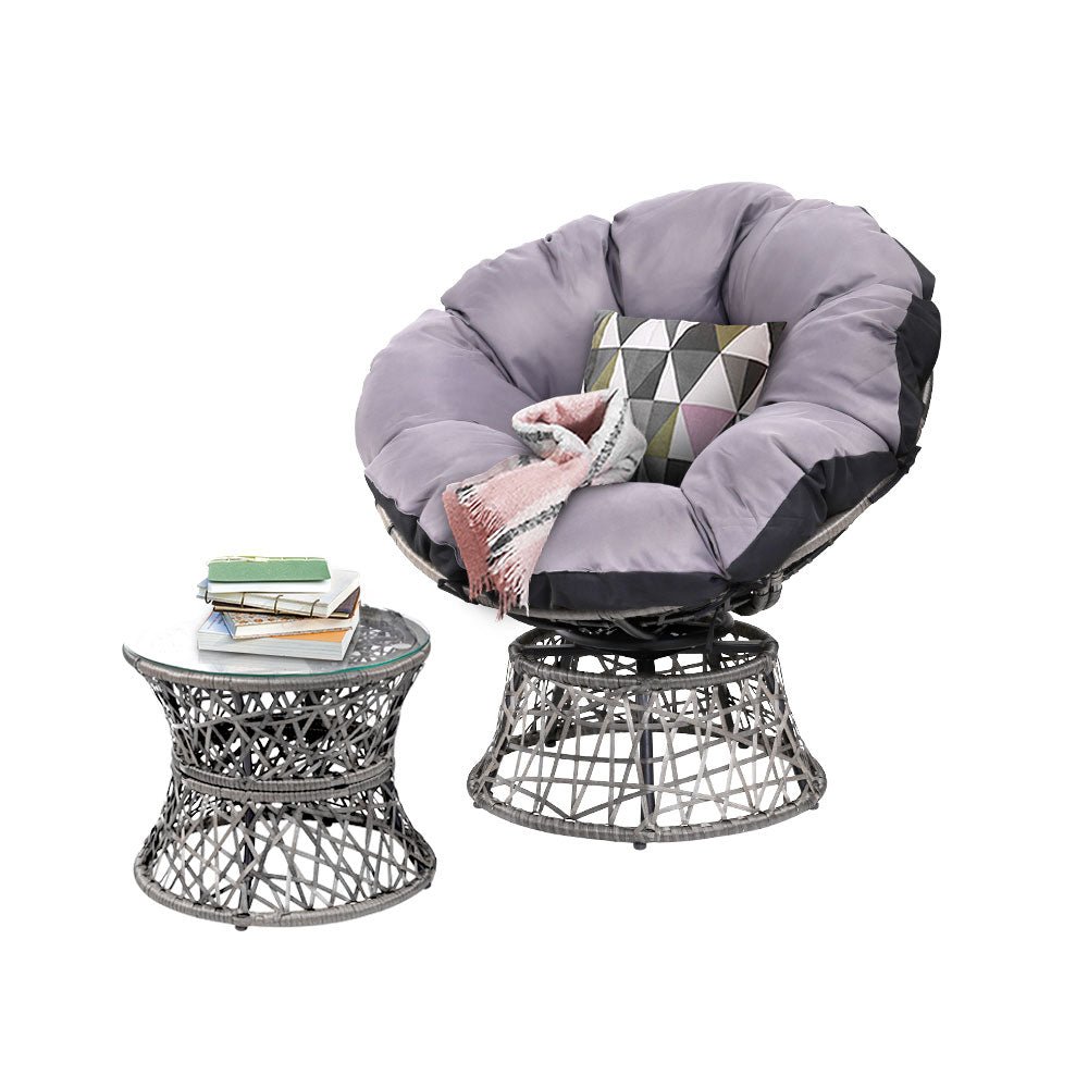Gardeon Outdoor Lounge Setting Papasan Chair Wicker Table Garden Furniture Grey - OZ Home Deals