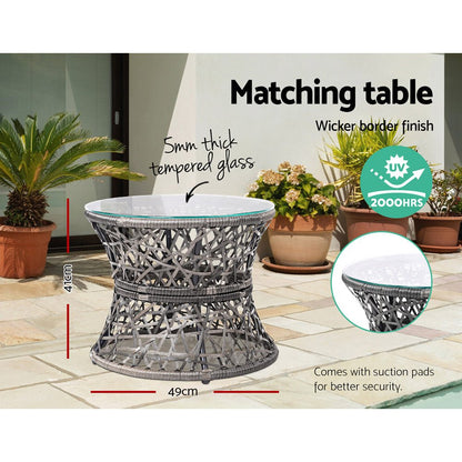 Gardeon Outdoor Lounge Setting Papasan Chair Wicker Table Garden Furniture Grey - OZ Home Deals