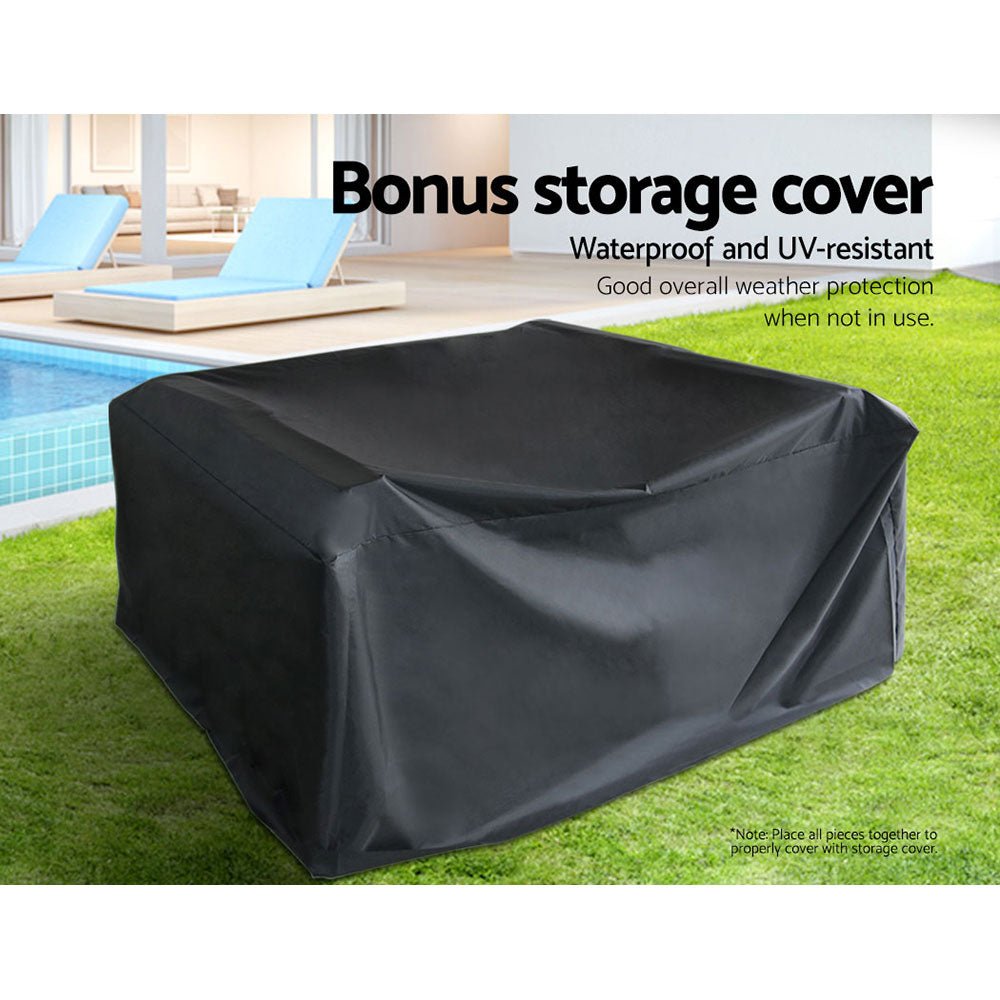 Gardeon Outdoor Sofa Set Wicker Lounge Setting Table and Chairs Storage Cover - OZ Home Deals