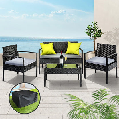 Gardeon Outdoor Sofa Set Wicker Lounge Setting Table and Chairs Storage Cover - OZ Home Deals