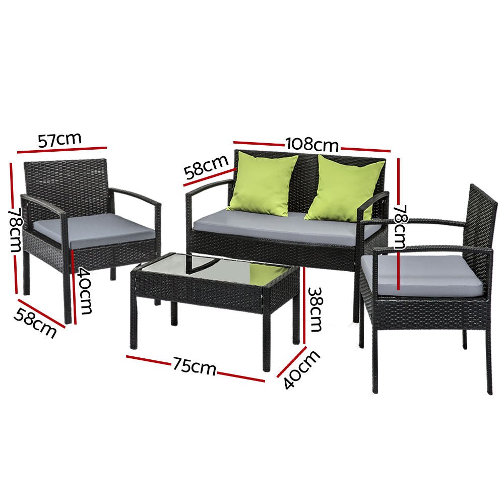 Gardeon Outdoor Sofa Set Wicker Lounge Setting Table and Chairs Storage Cover - OZ Home Deals