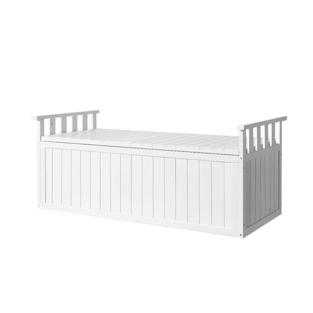 Gardeon Outdoor Storage Bench Box 129cm Wooden Garden Toy Chest Sheds Patio Furniture XL White - OZ Home Deals