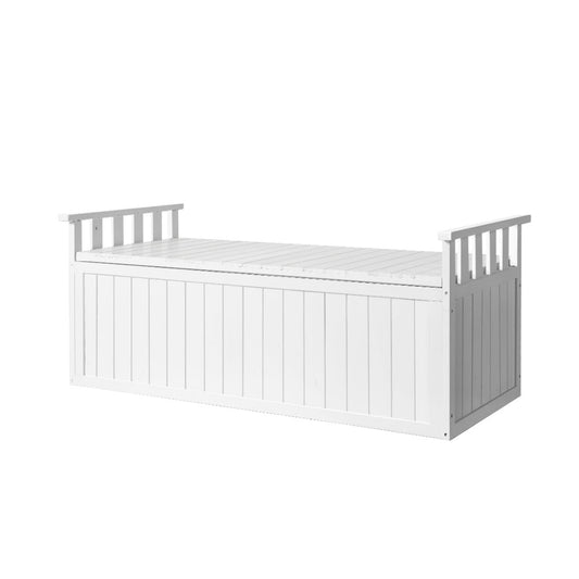 Gardeon Outdoor Storage Bench Box 129cm Wooden Garden Toy Chest Sheds Patio Furniture XL White - OZ Home Deals