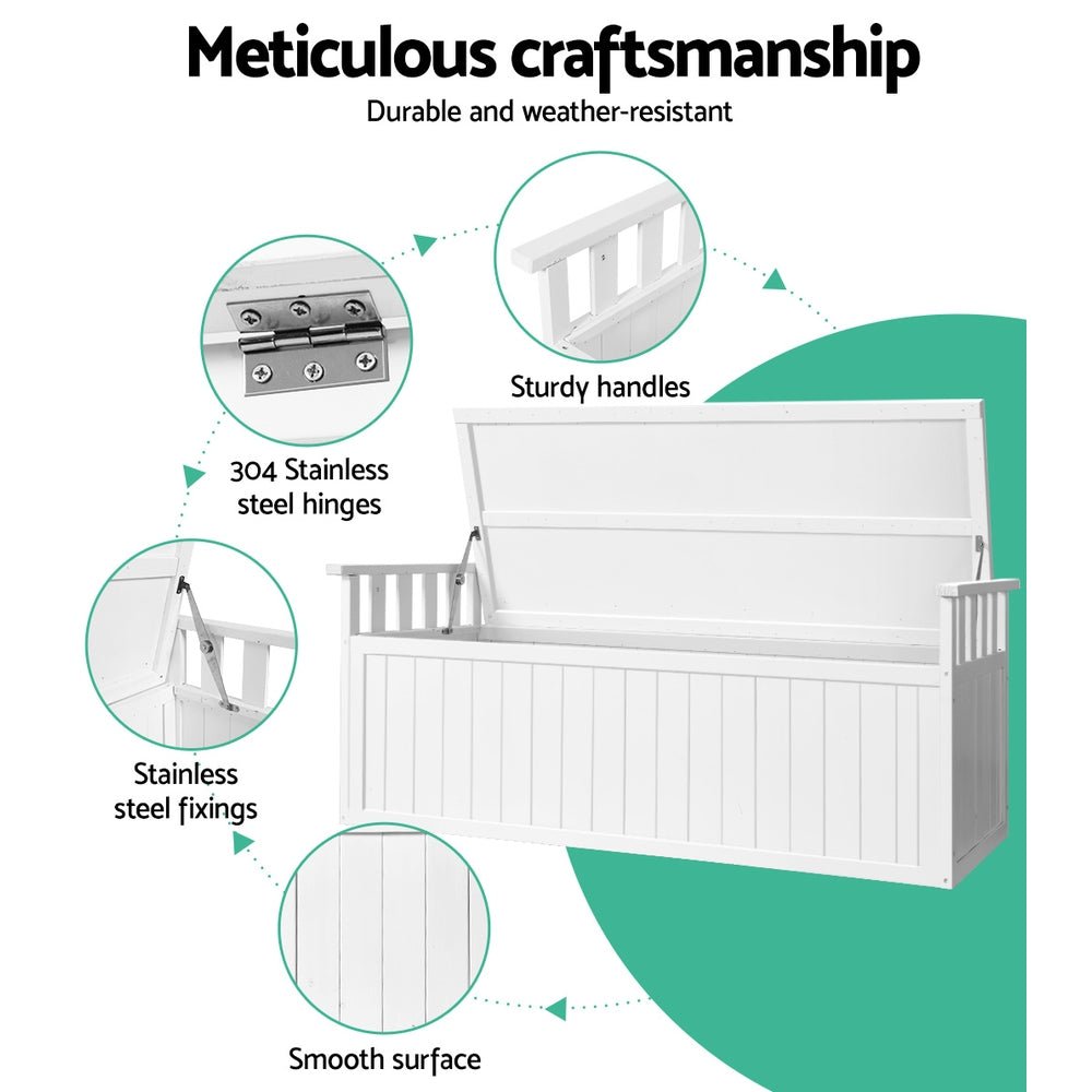 Gardeon Outdoor Storage Bench Box 129cm Wooden Garden Toy Chest Sheds Patio Furniture XL White - OZ Home Deals