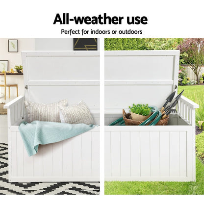 Gardeon Outdoor Storage Bench Box 129cm Wooden Garden Toy Chest Sheds Patio Furniture XL White - OZ Home Deals
