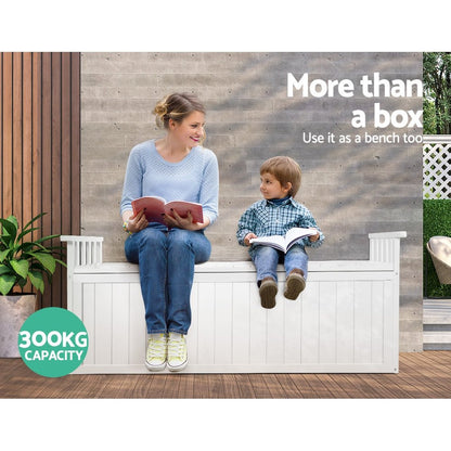 Gardeon Outdoor Storage Bench Box 129cm Wooden Garden Toy Chest Sheds Patio Furniture XL White - OZ Home Deals