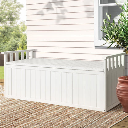 Gardeon Outdoor Storage Bench Box 129cm Wooden Garden Toy Chest Sheds Patio Furniture XL White - OZ Home Deals