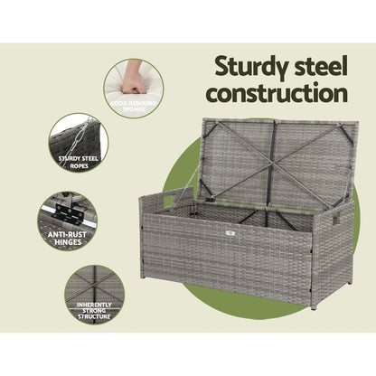 Gardeon Outdoor Storage Bench Box Wicker Garden Sheds Tools Cushion Patio Furniture Grey - OZ Home Deals