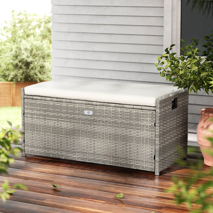 Gardeon Outdoor Storage Bench Box Wicker Garden Sheds Tools Cushion Patio Furniture Grey - OZ Home Deals